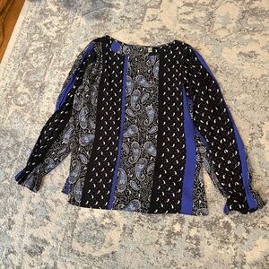 T Tahari Paisley Print Women's Blouse in Black and Blue M
